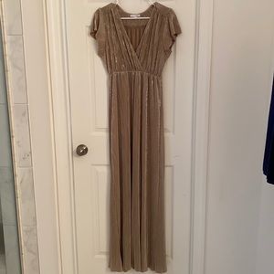 Gold Pleated Maxi Dress